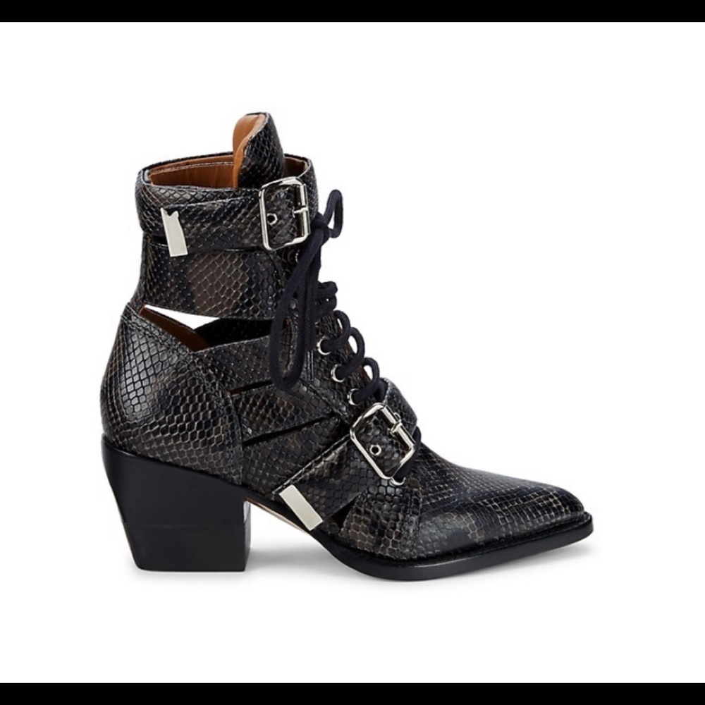 CHLOÉ
Snake-Embossed ​Cutout Leather Ankle Boots